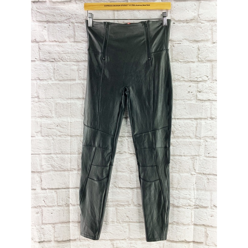 Spanx Faux Leather Moto Hip Zip Black Leggings Medium High Waist Sexy - Picture 4 of 5